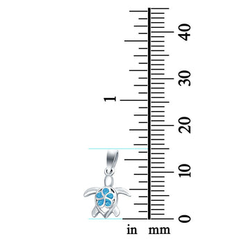 Plumeria Turtle Pendant Charm Lab Created Blue Opal 925 Sterling Silver
